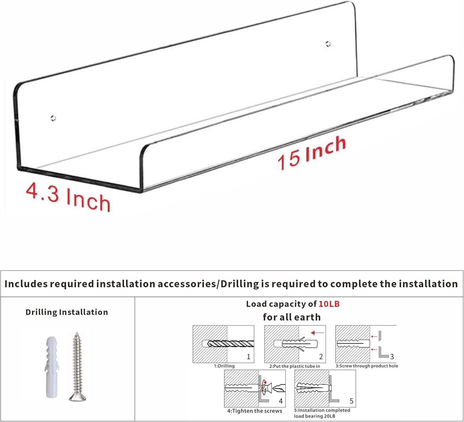4 Pack Clear Acrylic Floating  - Pop Display Shelf recensie en prijs